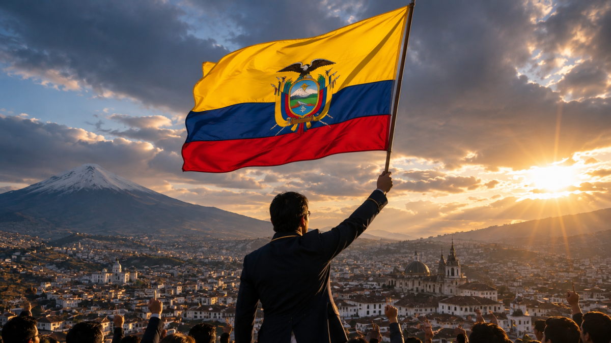 La bandera de Ecuador ondea sobre Quito como símbolo de libertad, unidad y esperanza ante los desafíos que enfrenta el país.