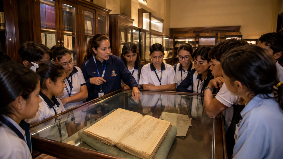 Estudiantes conocen el patrimonio documental del Archivo Histórico del Guayas durante una jornada educativa.