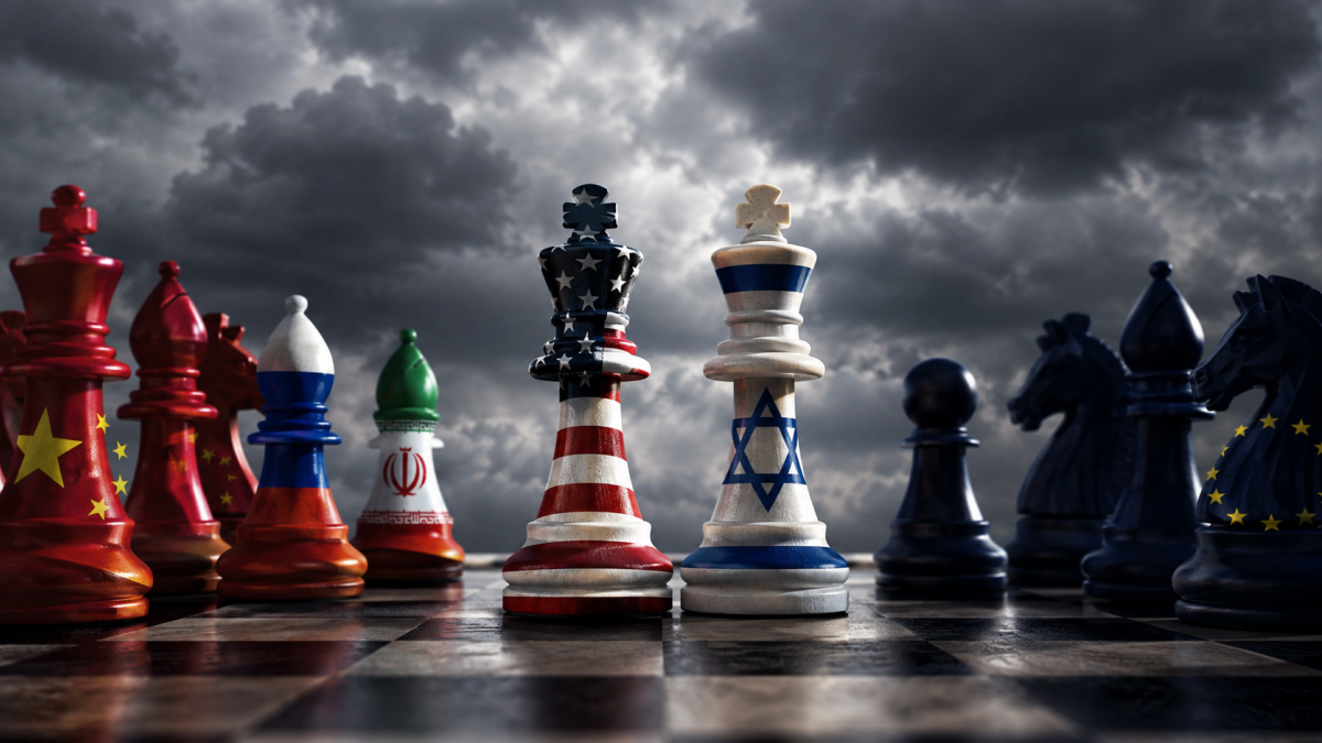 Una representación simbólica de las tensiones geopolíticas entre Estados Unidos e Israel y sus principales adversarios en el escenario internacional.
