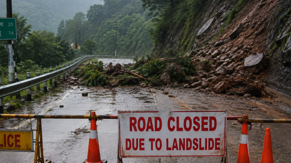 Referencial.Un deslizamiento bloquea una carretera en India tras las intensas lluvias.