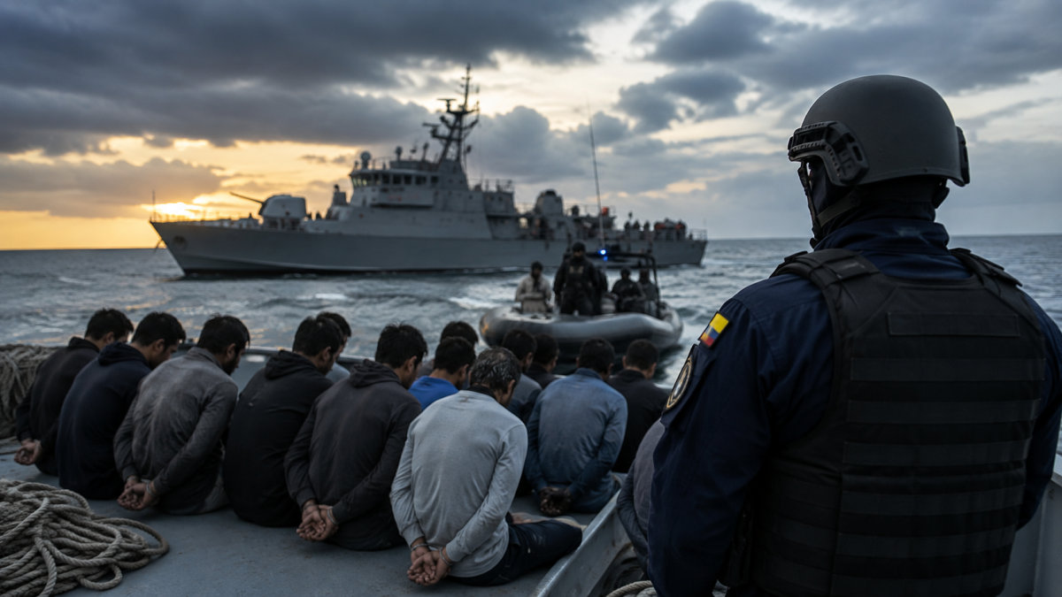 Imagen referencial del operativo marítimo en el que fueron trasladados 28 tripulantes hacia el puerto de Manta.
