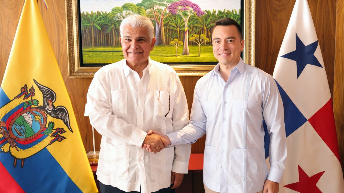 El presidente Daniel Noboa recibió a su homólogo de Panamá, José Raúl Mulino.