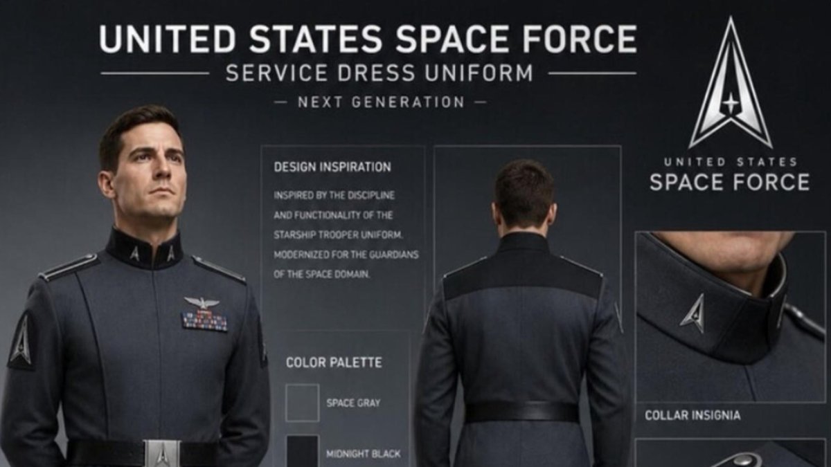 Captura de pantalla tomada del perfil de la red social Truth Social que muestra una imagen hecha con IA del posible nuevo uniforme que llevarán los miembros de la Fuerza Espacial de EE.UU.