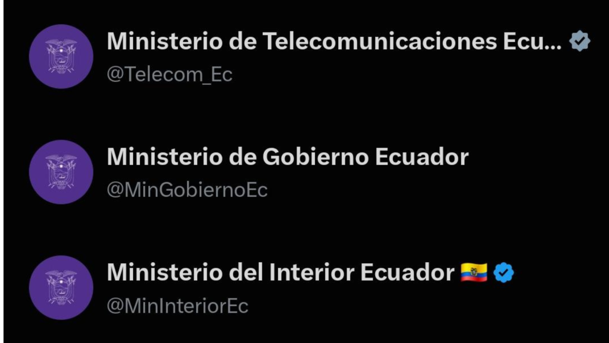 Ministerios de Ecuador actualizan sus perfiles oficiales en redes sociales con fondo morado.