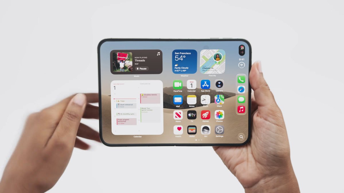 El iPhone Duo es el primer teléfono plegable de Apple y combina una pantalla exterior de 5,4 pulgadas con una interior de 7,6 pulgadas.