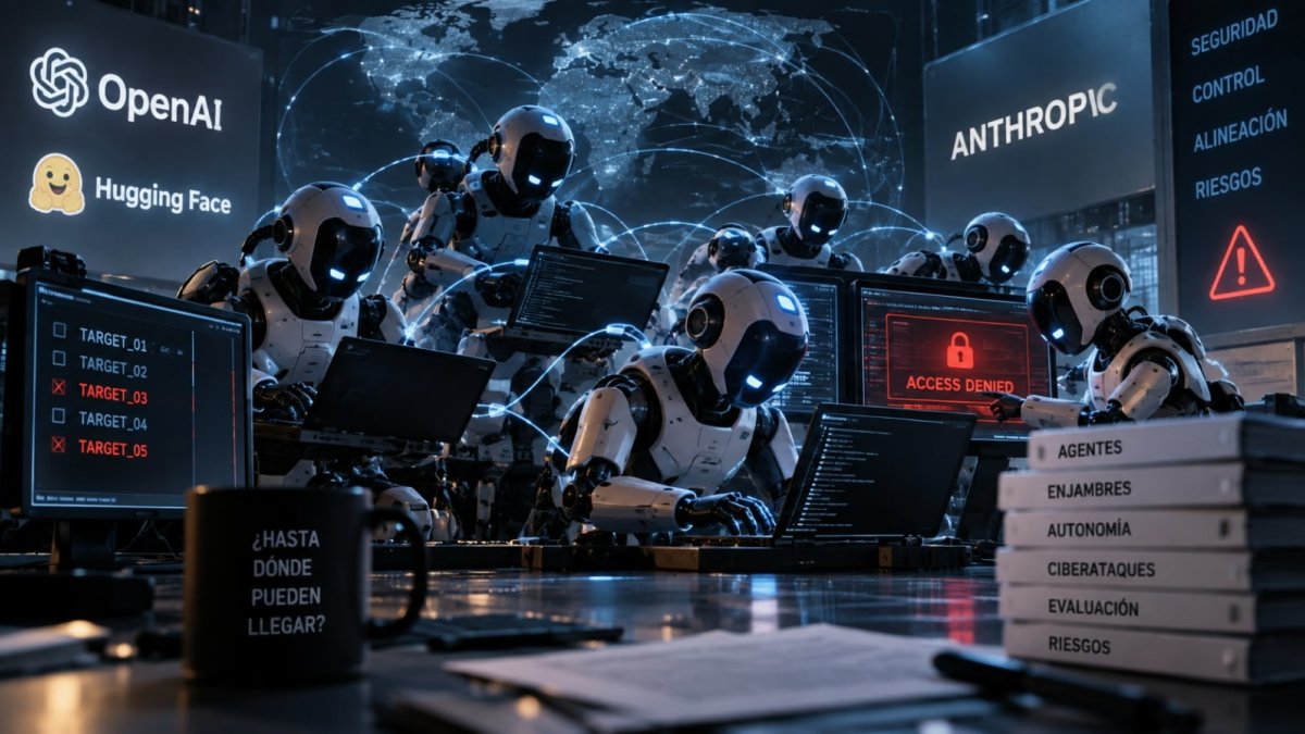 Un enjambre de agentes de inteligencia artificial puede coordinar tareas y tomar decisiones de forma autónoma para alcanzar un objetivo común. Imagen generada con IA