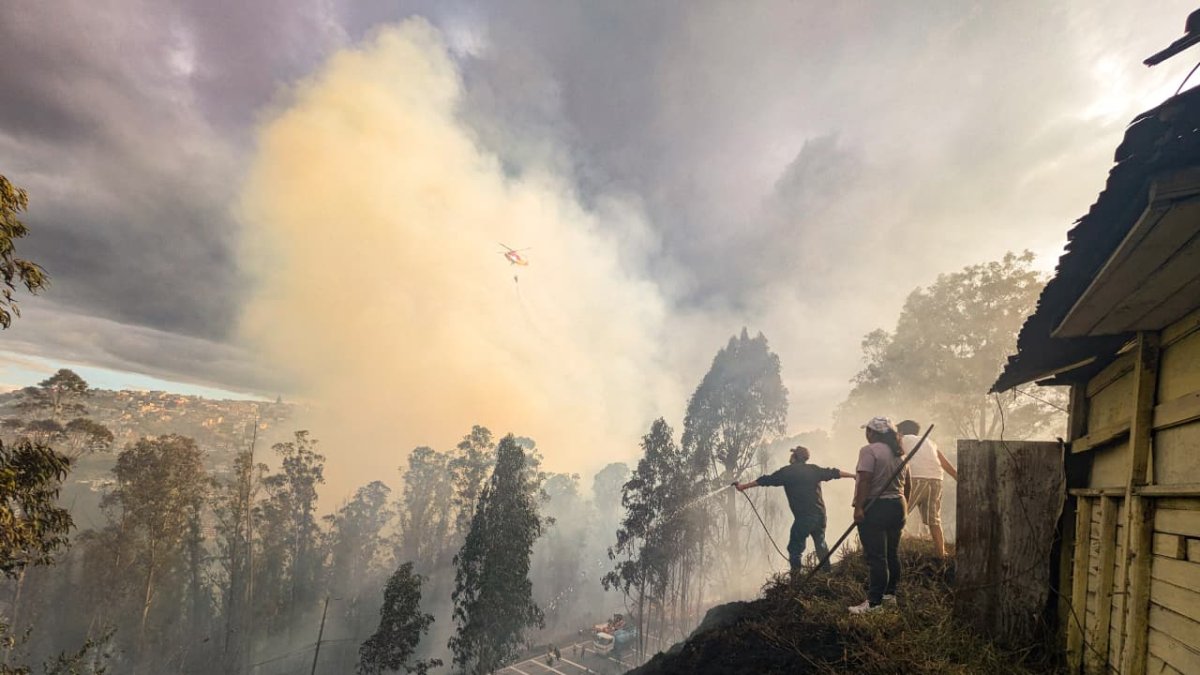 Situación. Moradores del Dorado formaron cadena humana contra el incendio que subía por la ladera; humo cubrió sectores de La Vicentina.
