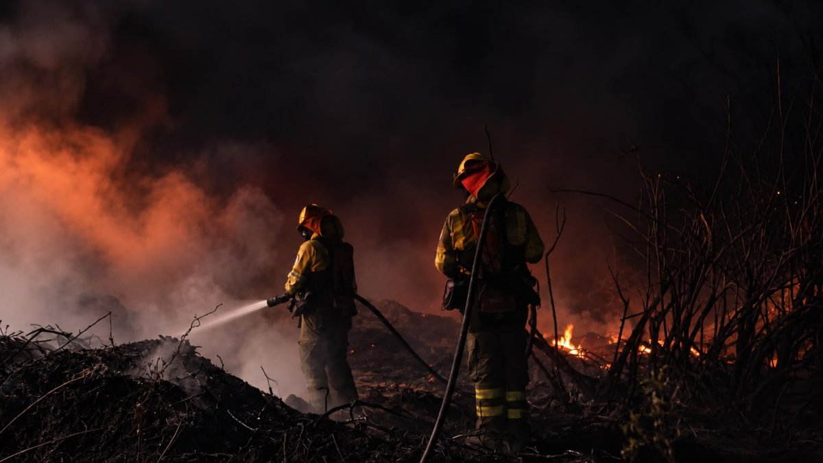 Bomberos de Quito mantienen labores de enfriamiento en La Vicentina, mientras un carril de la avenida Velasco Ibarra permanece cerrado.