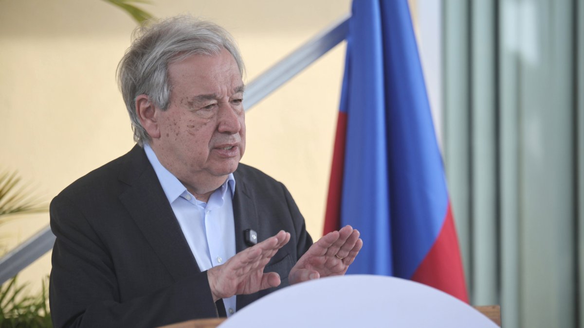 Fotografía de archivo del 16 de junio de 2026 del secretario general de las Naciones Unidas, António Guterres, hablando en Puerto Príncipe (Haití).