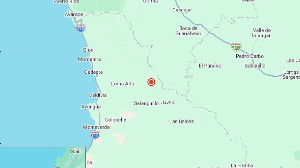 El mapa muestra la ubicación del sismo de magnitud 3,9 registrado cerca de Santa Elena, Ecuador, este 17 de septiembre de 2026.