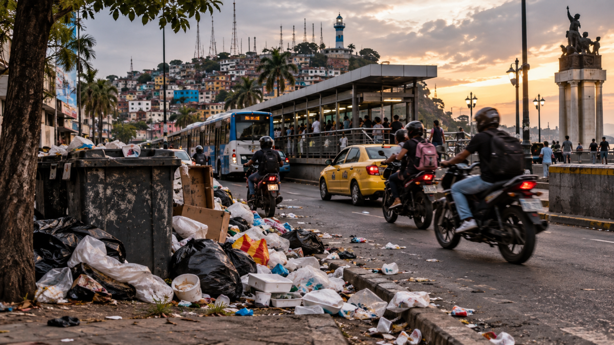 Referencial. Guayaquil enfrenta problemas de limpieza, transporte y movilidad que reflejan el deterioro de varios servicios urbanos.