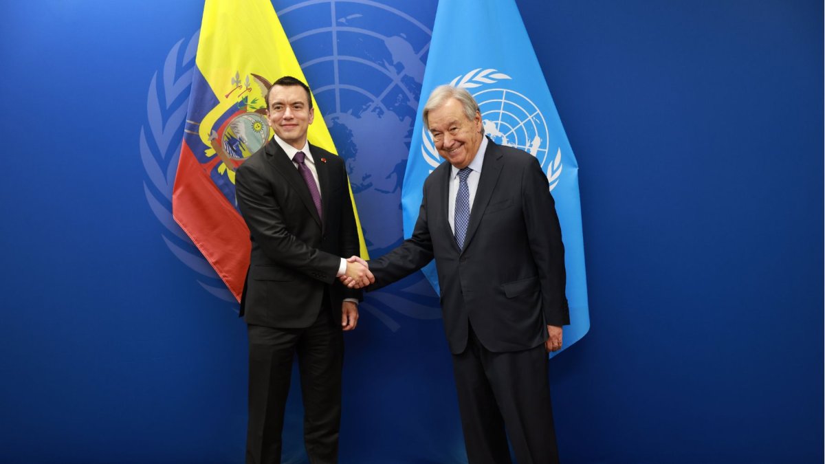 Daniel Noboa se reunió con Guterres en Nueva York para coordinar acciones contra el narcotráfico global.