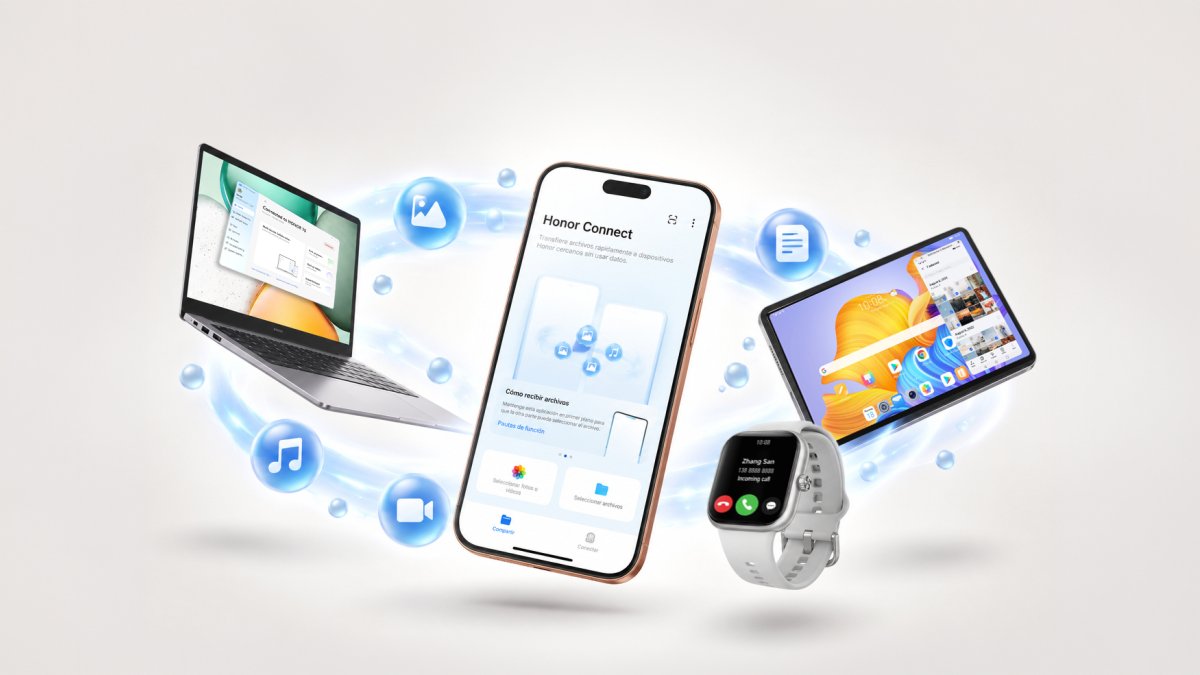 HONOR Connect permite sincronizar notificaciones, llamadas, archivos y cámara en tiempo real, así como gestionar ocho servicios simultáneos sin interrupción.