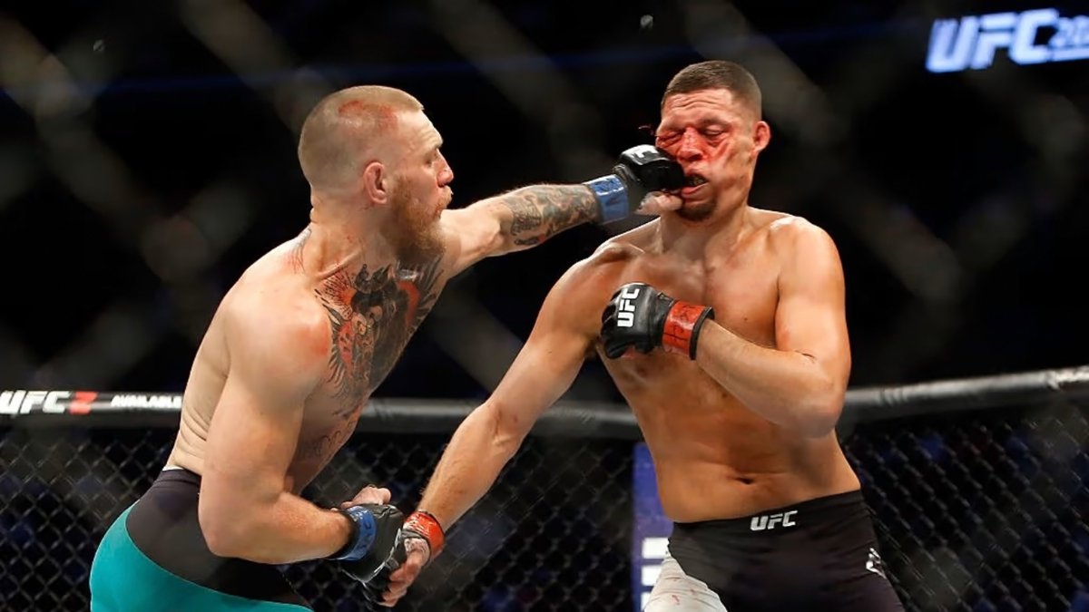 onor McGregor (i) y Nate Díaz protagonizaron uno de los enfrentamientos históricos en el desarrollo de la UFC. Tuvieron dos combates en 2016, ganaron uno cada uno.
