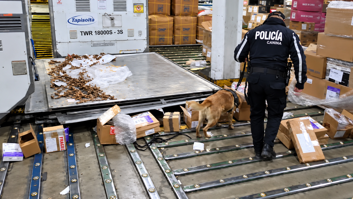 El can detector BECKY alertó sobre una encomienda que contenía cocaína oculta en fundas de chocolate con destino a Países Bajos.
