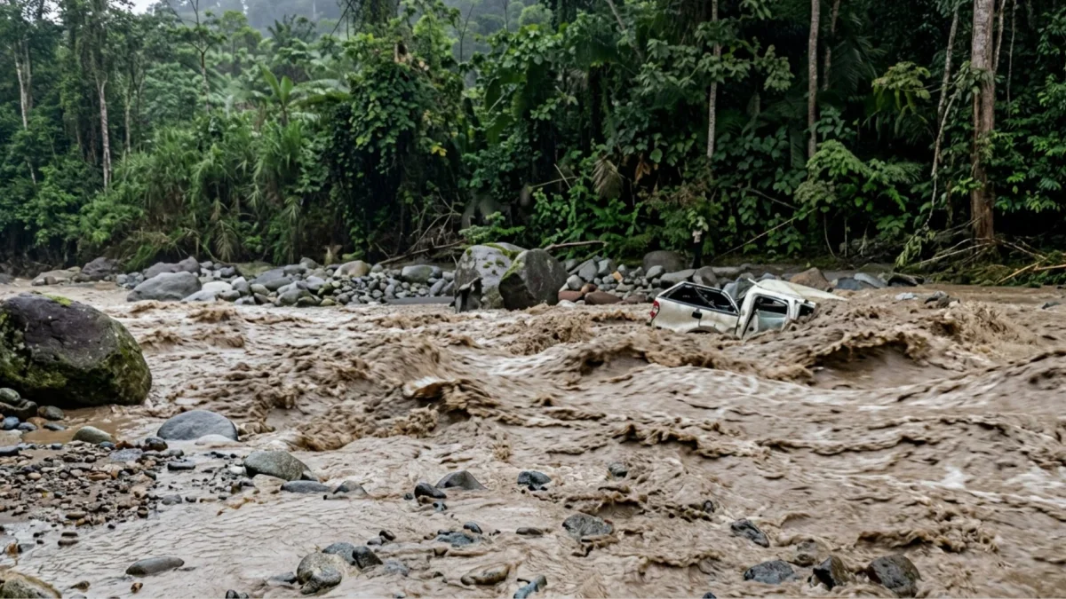 El río Bulubulu creció de forma repentina y arrastró a cinco trabajadores que regresaban de su jornada. Otros siete quedaron atrapados, pero lograron ponerse a salvo.