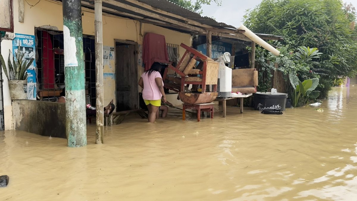 En Muisne se reportan 800 familias afectadas, casas destruidas y cultivos bajo el agua.