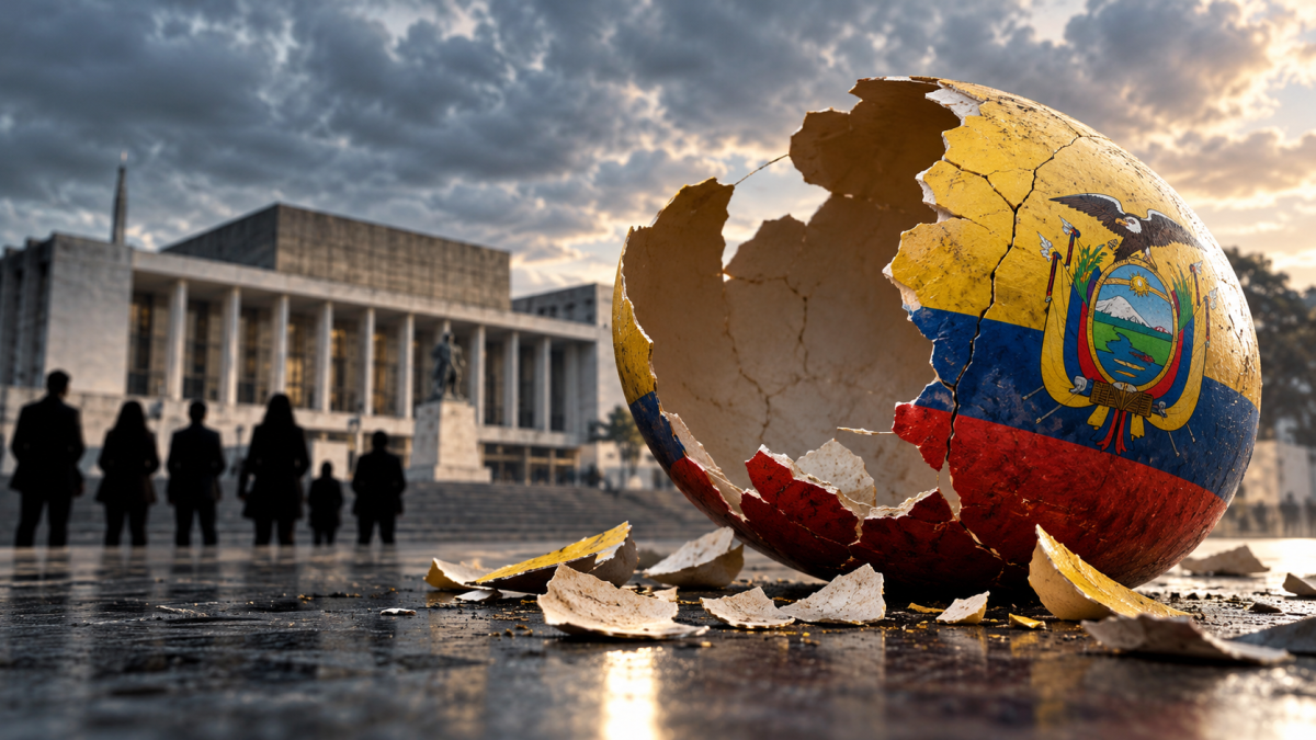 Una representación simbólica de la crisis de la democracia en Ecuador, marcada por la desconfianza ciudadana en los partidos políticos y las instituciones.
