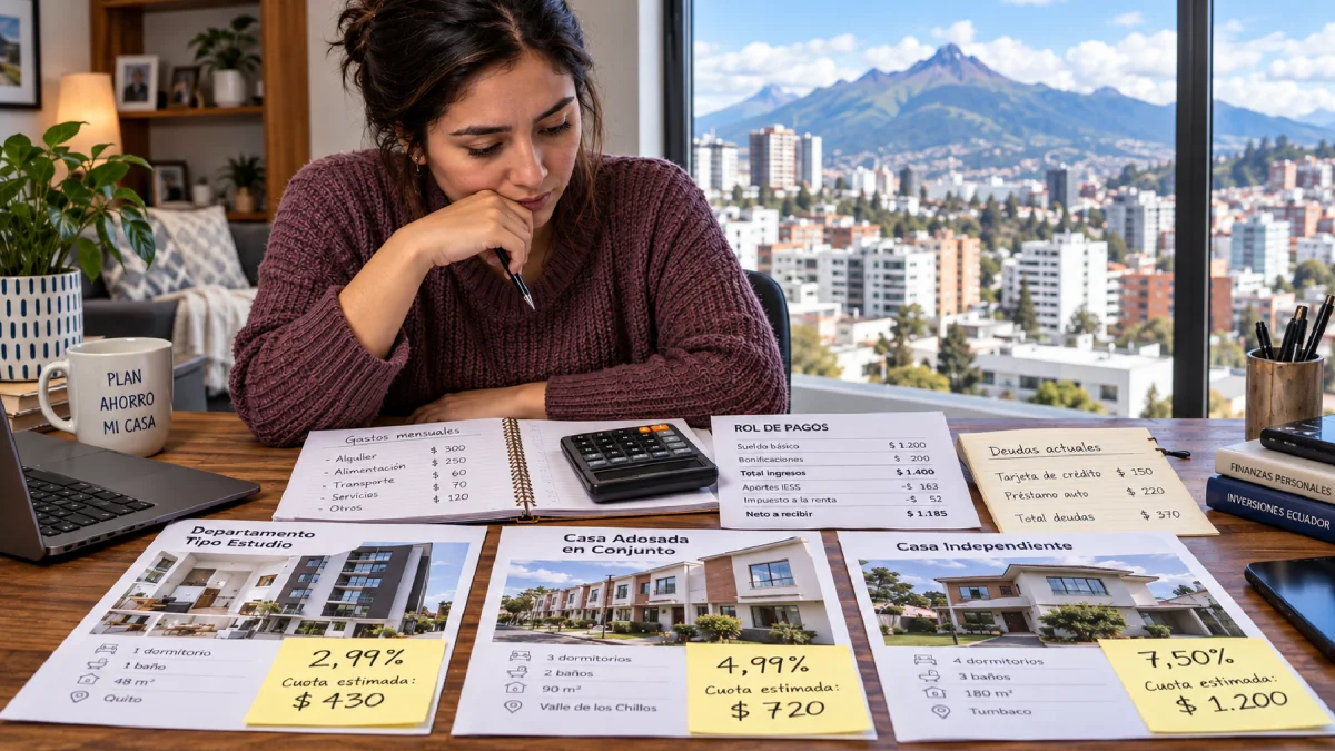 El ingreso disponible, las deudas y la entrada determinan las opciones de financiamiento hipotecario para comprar una vivienda en Ecuador.