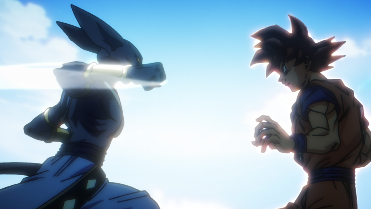 Bills y Goku peleando en Dragon Ball Super: Beerus.