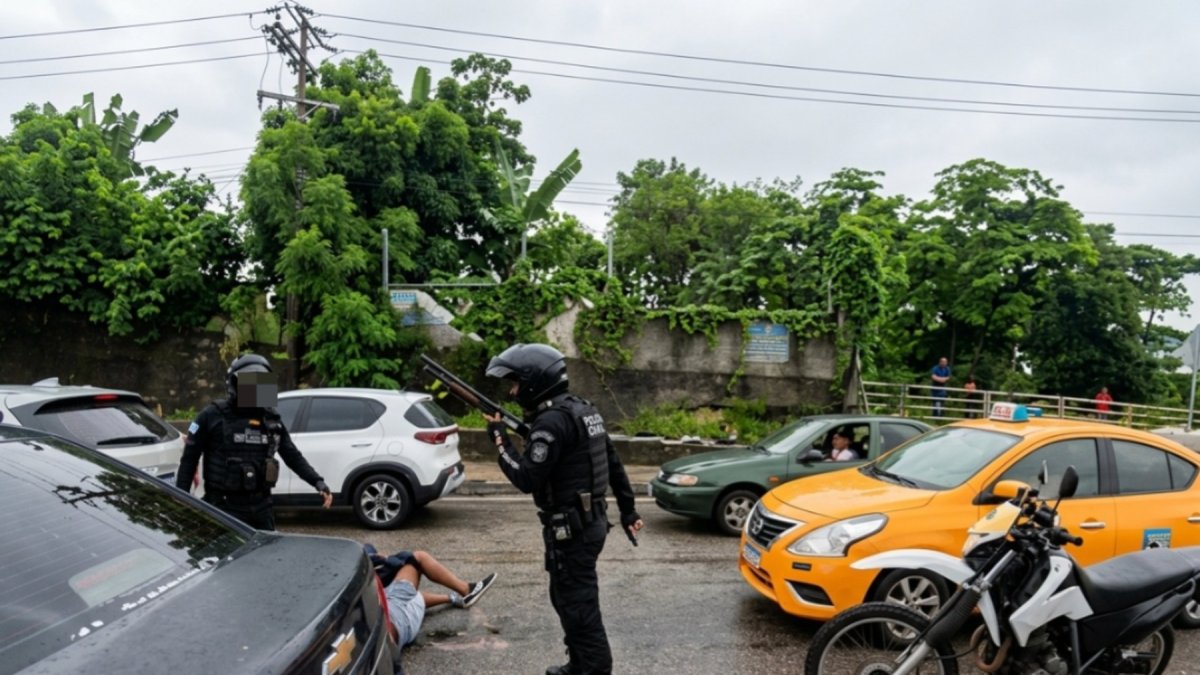 Agentes policiales durante las detenciones en el norte de Guayaquil.