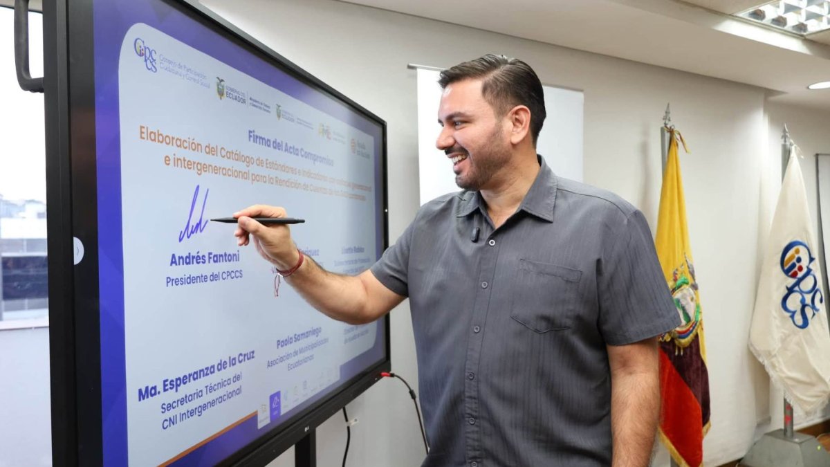 Andrés Fantoni es el presidente del Consejo de Participación Ciudadana y Control Social (CPCCS) y candidato a la reelección en los comicios de noviembre de 2026.