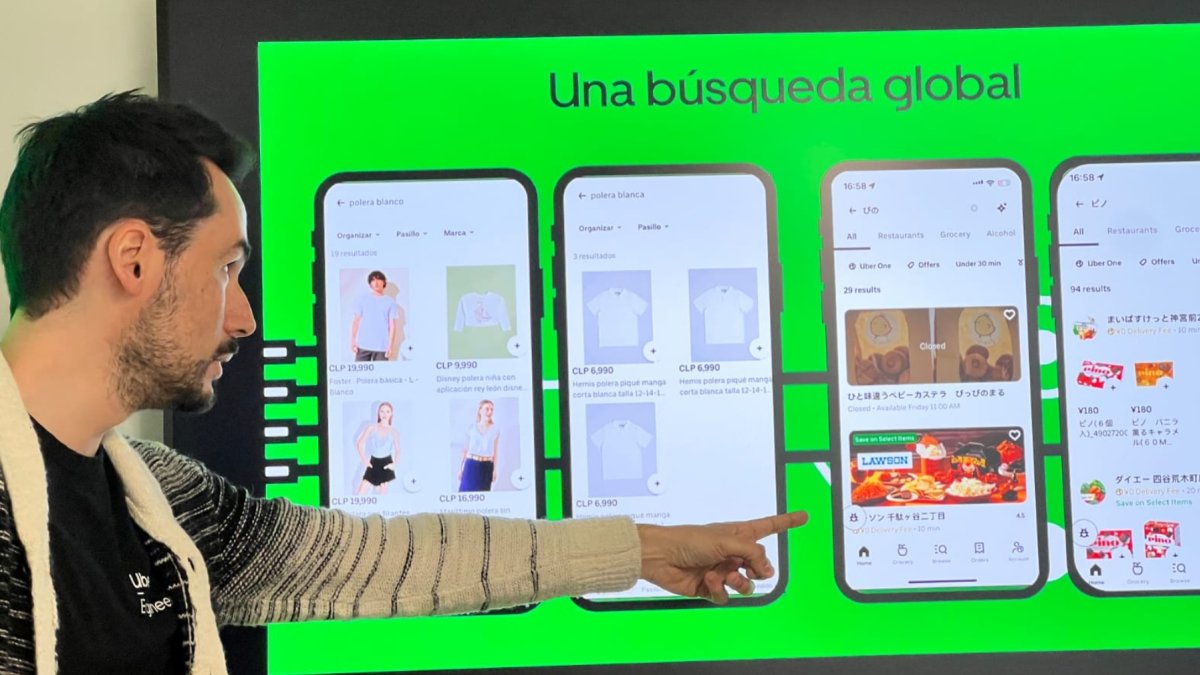 Sepúlveda muestra resultados de búsqueda de Uber Eats en Chile y Japón. Desde Santiago se mejoró la búsqueda de productos de supermercado en el mercado japonés.