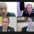 Desacuerdo. Fernando Flores, René Yandún, César Carrión y la secretaria de la Comisión de Soberanía. Carrión fue el único que se opuso al informe.