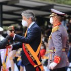 Acto. El presidente de la República, Guillermo Lasso, durante la ceremonia militar realizada en Parcayacu.
