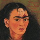 Fotografía cedida por Sotheby"s donde se muestra la obra "Diego y yo", un autorretrato de Frida Kahlo donde aparece su busto con una imagen de su marido, Diego Rivera.