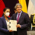 El presidente de Ecuador, Guillermo Lasso, y la presidenta de la Asamblea Nacional, Guadalupe Llori (i), en una fotografía de archivo.