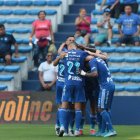 Los jugadores del Bombillos celebran tras el gol de Mejía al minuto 39.