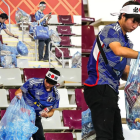 Hinchas japoneses limpiando el estadio después del partido.