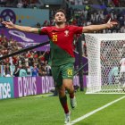 Lusail (Qatar), 06/12/2022.- Goncalo Ramos of Portugal celebrates after scoring during the FIFA World Cup 2022 round of 16 soccer match between Portugal and Switzerland at Lusail Stadium in Lusail, Qatar, 06 December 2022. (Mundial de Fútbol, Suiza, Estados Unidos, Catar) EFE/EPA/JOSE SENA GOULAO