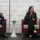 Guillermo Lasso en un conversatorio en Washington, Estados Unidos.