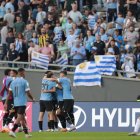 AMDEP3681. LA PLATA (ARGENTINA), 08/06/2023.- Jugadores de Uruguay celebran al final hoy, de un partido de las semifinales de la Copa Mundial de Fútbol sub-20 entre Uruguay e Israel en el estadio Diego Armando Maradona en La Plata (Argentina). EFE/ Demian Alday Estevez