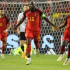 Brussels (Belgium), 17/06/2023.- Belgium"s Romelu Lukaku (C) celebrates scoring the 1-1 equalliser goal during the UEFA EURO 2024 qualifying match between Belgium and Austria, in Brussels, Belgium, 17 June 2023. (Bélgica, Bruselas, Roma) EFE/EPA/OLIVIER MATTHYS
