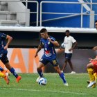 Manta, 11 de junio de 2023. En el estadio Jocay, Delfin recibe a Aucas en un partido por la fecha 14 del campeonato nacional de futbol Liga Pro Bet593 2023. API / Ariel OCHOA ag-periodistas