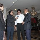 Yaku Pérez (i), Xavier Hervas y Bolívar Armijos participaron de la reunión, en Quito.