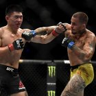 JACKSONVILLE, FLORIDA - MAY 16: Song Yadong (R) of China fights Marlon Vera (L) of Ecuador in their Featherweight bout during UFC Fight Night at VyStar Veterans Memorial Arena on May 16, 2020 in Jacksonville, Florida. Douglas P. DeFelice/Getty Images/AFP == FOR NEWSPAPERS, INTERNET, TELCOS & TELEVISION USE ONLY == MAR-MMA-SPO-UFC-UFC-FIGHT-NIGHT:-YADONG-V-VERA