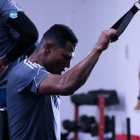 El portero Pedro Ortiz realiza trabajos en el gimnasio del Polideportivo de Los Samanes