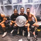 Leonardo Campana (c) celebra la MLS Supporters" Shield junto a Luis Suárez y Lionel Messi.