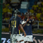 Enner Valencia celebró el prime gol para Ecuador en la visita a Colombia
