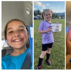 Paityn Decker (i), de 9 años; Evelyn Decker (c), de 8 años; Olivia Decker, de 5 años; y su padre, Travis Decker