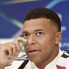 El delantero francés del Real Madrid Kylian Mbappe durante la rueda de prensa.