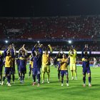 Jugadores de Boca Juniors, entre ellos Enner Valencia, celebraron al finalizar el partido por los cuartos de final de la Copa Sudamericana entre Sao Paulo y Boca Juniors.