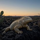Ilustración referencial de la iguana terrestre adulta (Conolophus pallidus).