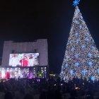 En la estructura, en cuya punta sobresale también una enorme estrella gris que en cuestión de segundos se tornó multicolor, figuran 80 copos de nieve llamaron la atención.