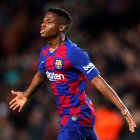 El ofensivo Ansu Fati celebra uno de sus anotaciones frente al Levante.