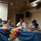 El presidente de la Conaie en el evento en Guatemala. Es una captura de video. En la esquina inferior derecha se puede ver el logo de la Coordinación y Convergencia Nacional Maya Waqib" Kej, organización que lo invitó.